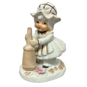 Vintage Enesco Ceramic Girl Churning Butter Figurine Home Decor Collectible